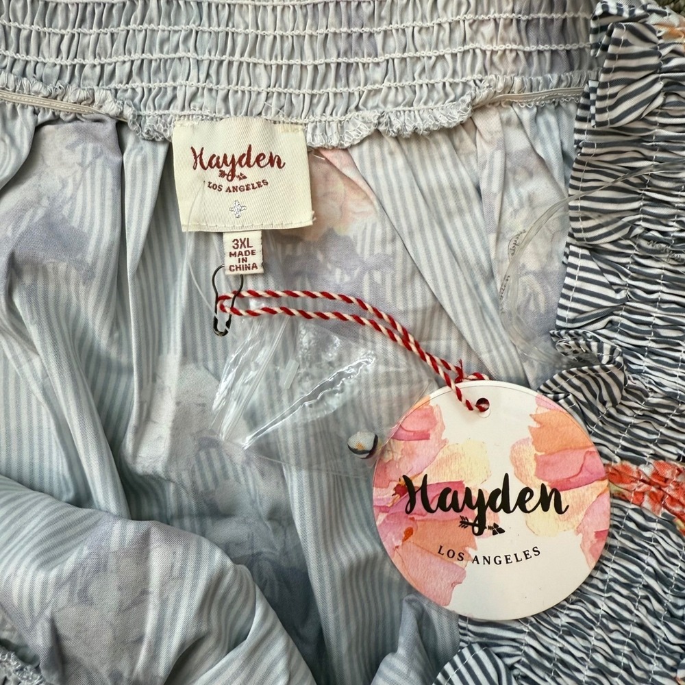 Hayden Los Angeles Blue Stripe Floral Off Shoulder Smocked Maxi Dress Plus 3XL - Picture 2 of 5